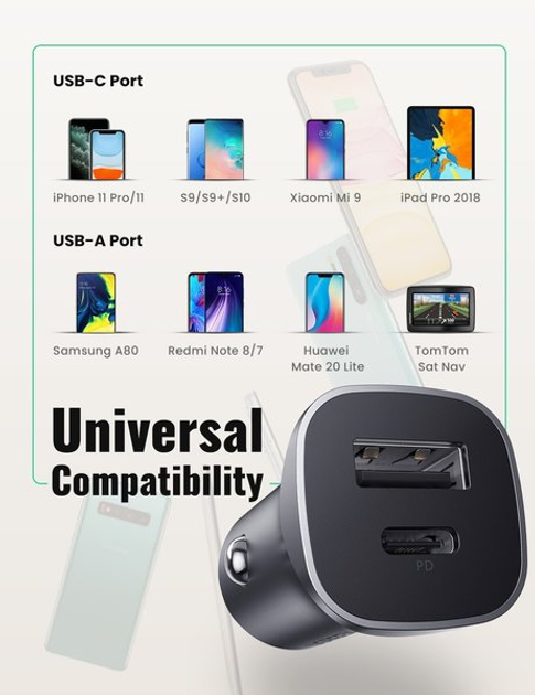 Автомобільний зарядний пристрій Ugreen CD130 20 W USB + Type-C PD Car Charger Space Grey (UGR-30780) - зображення 4