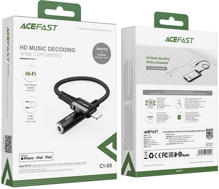 Kabel Acefast C1-05 Przejściówka do słuchawek ze stopu aluminium ze złączem Lightning na 3.5 mm Czarny (AFC1-05B) - obraz 2