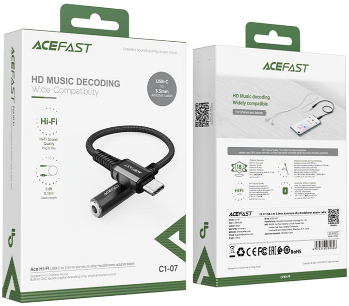 Kabel Acefast C1-07 Kabel adaptera słuchawek ze stopu aluminium USB-C na 3.5 mm Czarny (AFC1-07B) - obraz 2