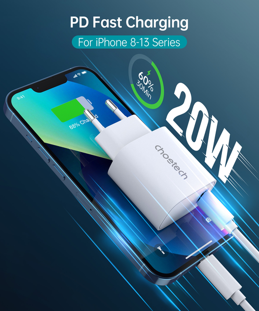 Ładowarka sieciowa CHOETECH Q5004-EU-WH USB-C PD/QC - obraz 2