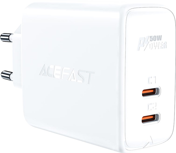 Мережевий зарядний пристрій Acefast A29 PD50W GaN (USB-C+USB-C) Dual Port Charger White - зображення 1