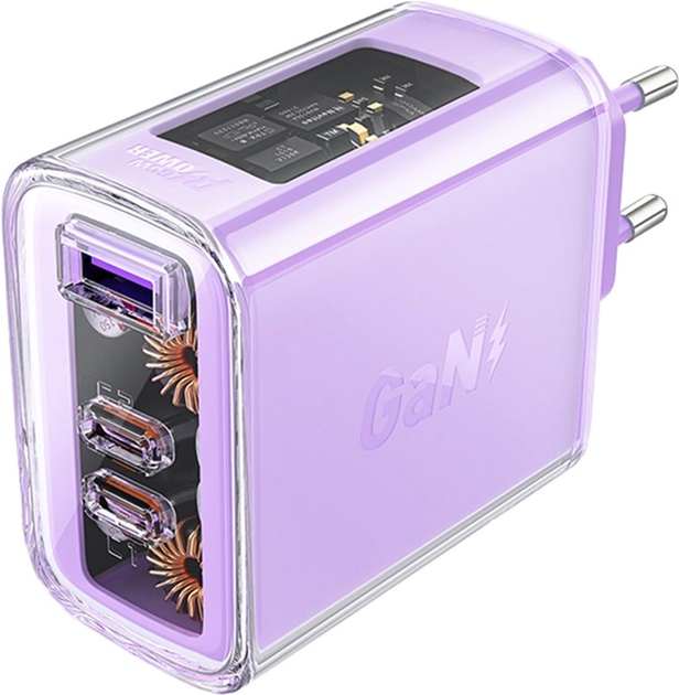 Мережевий зарядний пристрій Acefast A45 Sparkling Series PD65W GaN (2xUSB-C+USB-A) Charger Purple alfalfa - зображення 2