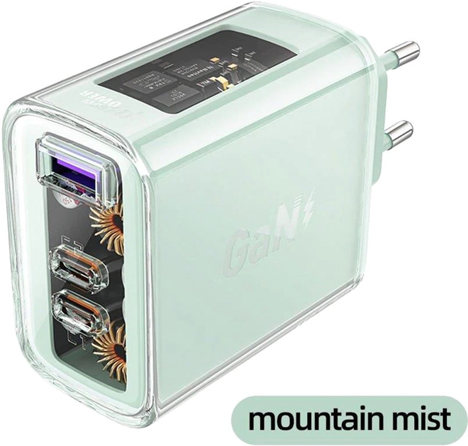 Мережевий зарядний пристрій Acefast A45 Sparkling Series PD65W GaN (2xUSB-C+USB-A) Charger Mountain mist - зображення 2