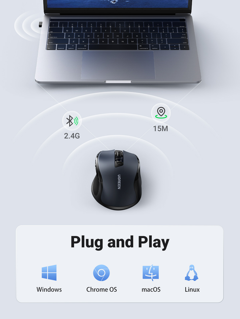 Миша Ugreen MU006 Ergonomic Wireless Gray (UGR-90855) - зображення 6