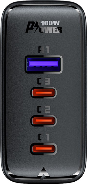 Ładowarka sieciowa Acefast A37 PD100W GaN (3xCUSB-C+USB-A) Zestaw ładowarek Czarna - obraz 3