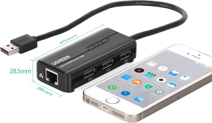 USB-хаб Ugreen USB 3.0 Type A-3xUSB 2.0 + RJ45 1000M Ethernet Чорний (6957303822645) - зображення 2