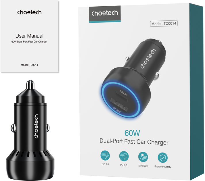 Ładowarka samochodowa CHOETECH TC0014-BK USB-A USB typu C - obraz 10