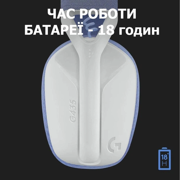Навушники Logitech G435 White — Ігрова Бездротова Гарнітура LIGHTSPEED Wireless Gaming Headset. - Фото 5 Навушники Logitech G435 White — Ігрова Бездротова Гарнітура LIGHTSPEED Wireless Gaming Headset. - зображення 5