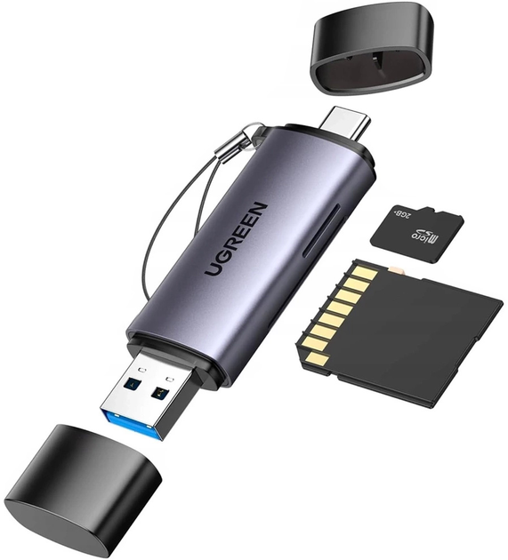 Czytnik kart Ugreen USB 3.0 SD / micro SD USB-C Grey (6957303857067) - obraz 2