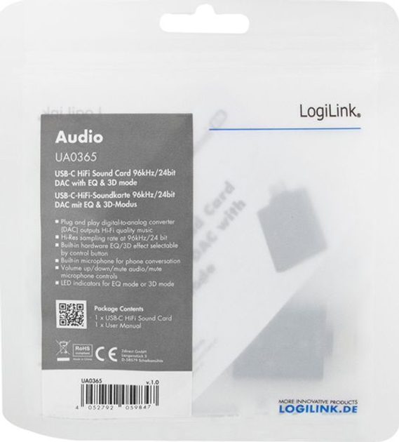 Аудіоадаптер LogiLink USB-C на 2 x jack 3.5 mm 7.1 (4052792059847) - зображення 6