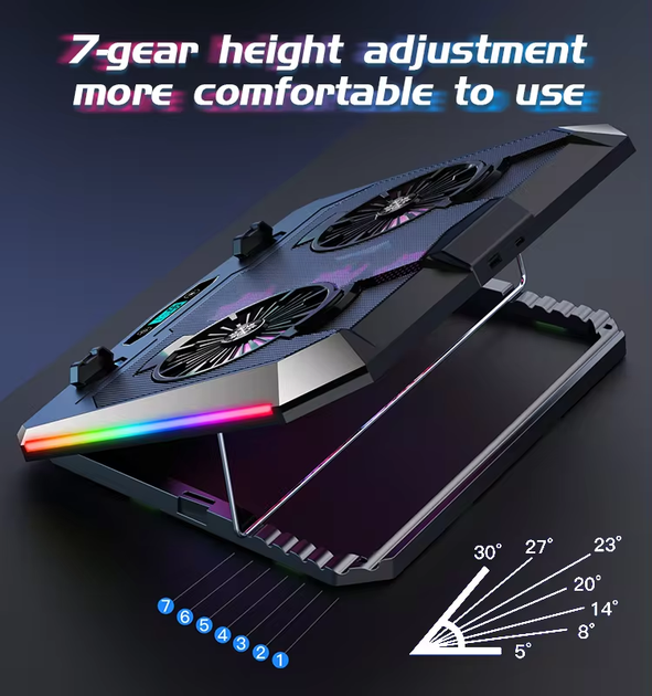Підставка для ноутбука з охолодженням VHG D10 з RGB-підсвічуванням Laptop Cooling Pad, Black - изображение 9