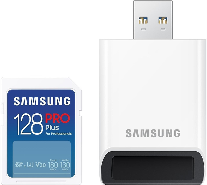 Karta pamięci Samsung Pro Plus SDXC 128 GB UHS-I U3 + czytnik (MB-SD128SB/WW) - obraz 1