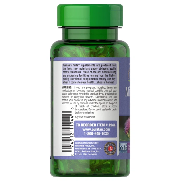 Натуральная добавка Puritan's Pride Milk Thistle 4:1 Extract 1000 mg, 90 капсул - изображение 3
