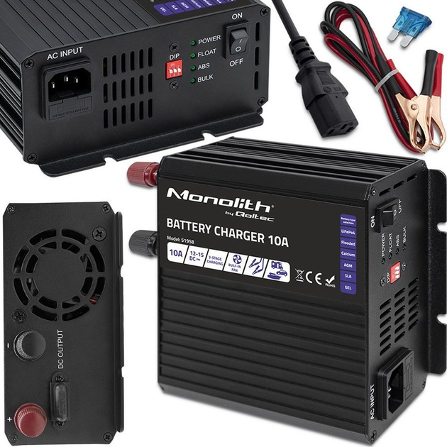 Зарядний пристрій Qoltec Monolith 10 А 12 V LiFePO4 AGM GEL SLA (5901878519586) - зображення 12