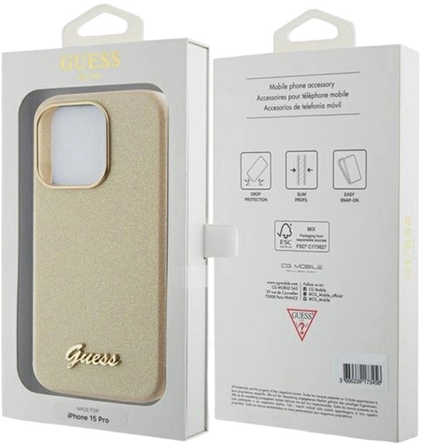 Etui Guess Glitter Glossy Script do iPhone 15 Pro Light Gold (3666339155506) - obraz 8
