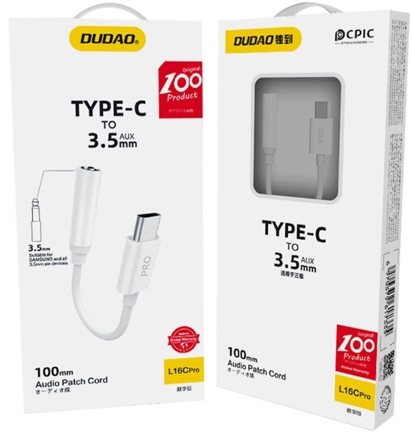 Адаптер Dudao mini-Jack 3.5 мм (F) - USB Type-C (M) White (6970379617335) - зображення 3