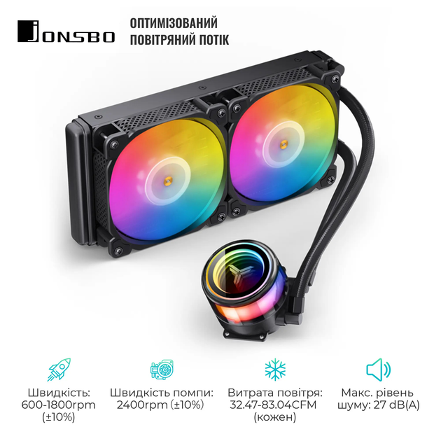 Система рідинного охолодження JONSBO TW7-240 ARGB Black (Intel LGA1700/1200/115X/2011 AMD AM4/AM5/4PIN PWM) - изображение 3
