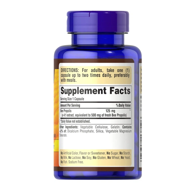Натуральная добавка Puritan's Pride Bee Propolis Extract 125 mg, 100 капсул - изображение 2