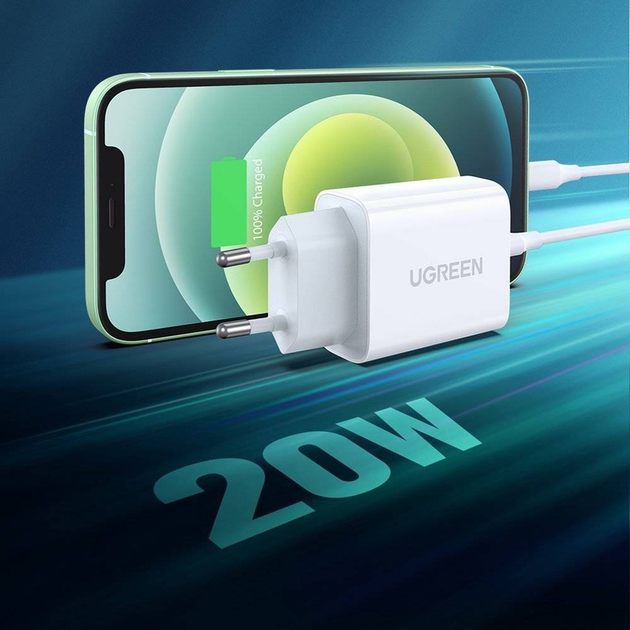Ładowarka sieciowa Ugreen USB-C PD 3.0 QC 4.0 20 W White (6957303804610) - obraz 4
