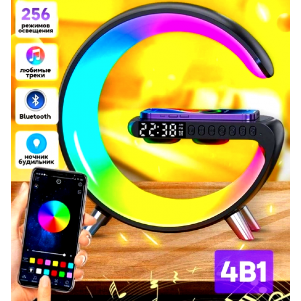 Настільна смарт-лампа нічник з Bluetooth колонкою та бездротовою зарядкою G63 RGB G-Smart Light Чорний - зображення 4