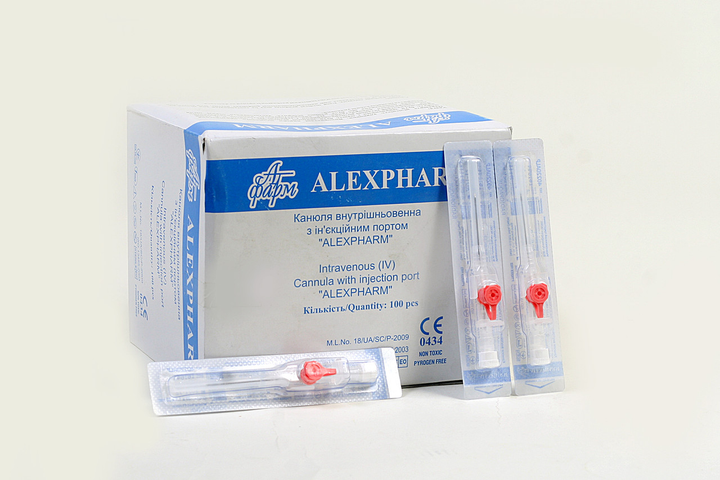 Канюля внутрішньовенна з ін'єкційним портом Alexpharm 20Gх32 рожева 100шт/уп - зображення 1