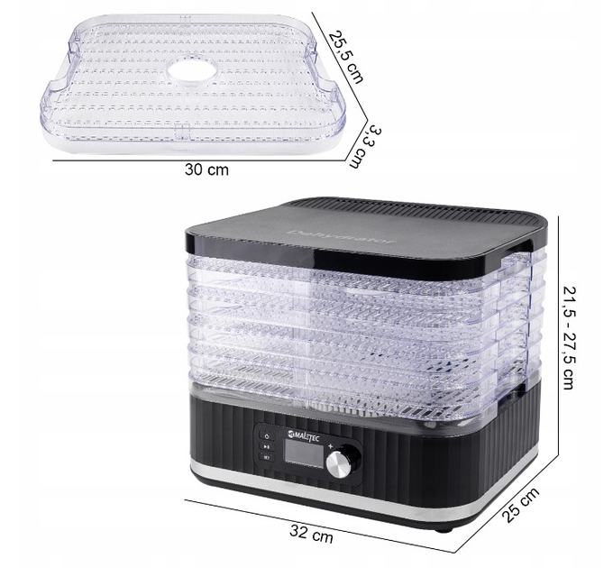 Сушилка пищевая для грибов, фруктов, овощей MalTec DryExpert450W 450 Вт 5 уровней Черная - изображение 12