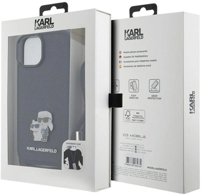 Etui Karl Lagerfeld Crossbody Saffiano Metal Pin Karl & Choupette do Apple iPhone 15 Plus Black (3666339165765) - obraz 7