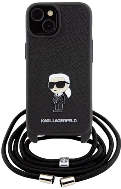 Etui Karl Lagerfeld Crossbody Saffiano Metal Pin Karl & Choupette do Apple iPhone 15 Black (3666339165871) - obraz 1