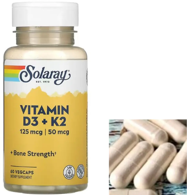 Витамины и минерали Solaray Vitamin D3+K2 soy free 60 veg caps - Фото 3 Витамины и минерали Solaray Vitamin D3+K2 soy free 60 veg caps - изображение 3