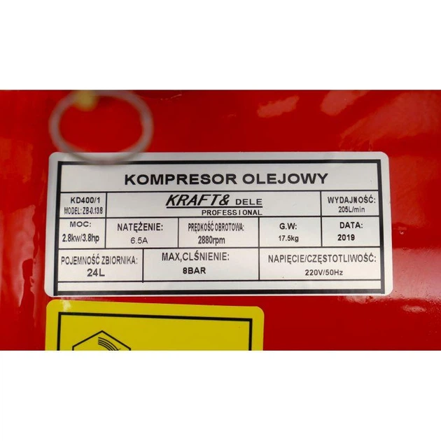 Масляний однопоршневий компресор Kraft & Dele 24 л (206 л/хв) KD400 - зображення 10