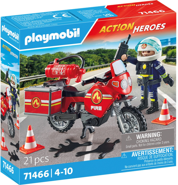 Klocki Playmobil Action Heroes Motocykl straży pożarnej na miejscu wypadku  21 szt. (4008789714664) - obraz 1