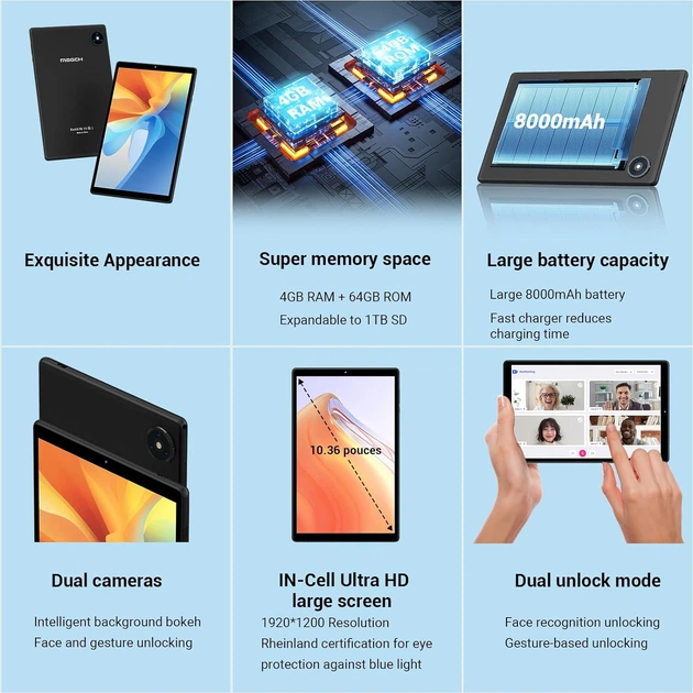 Планшет 10.1" Full HD Magch T28 6/64GB 4G 2-SIM 8 ядер Android 12 8000mAh Черный - изображение 3