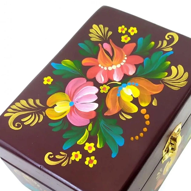 Скринька з дерева для кілець, 16x10x8 см, ручний розпис, Бордова - зображення 6