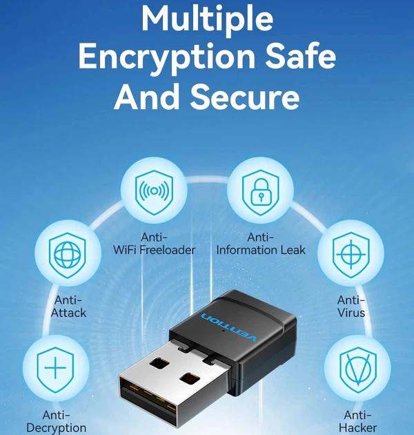 Двухдиапазонный WiFi адаптер USB 2.4ГГц 5ГГц, черный - Фото 9 Двухдиапазонный WiFi адаптер USB 2.4ГГц 5ГГц, черный - изображение 9