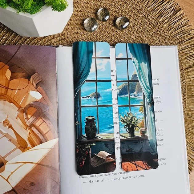 Двостороння художня закладка для книги, "Вікно на море" art bm-06 - зображення 2