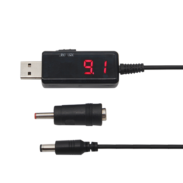 Кабель для роутера від USB 5V на DC 9V або 12V (перемикач) | "Wi-Fi без світла" від Повербанка (і для для інших пристроїв з живленням DC, 5.5x2.1mm / 3.5x1.35mm) | адаптер/перехідник - зображення 2
