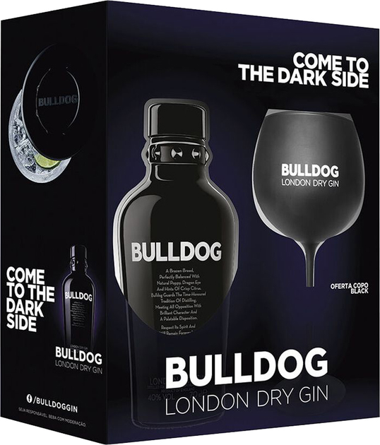 Джин Bulldog London Dry Black 0.7 л 40% + келих у подарунковій упаковці ...