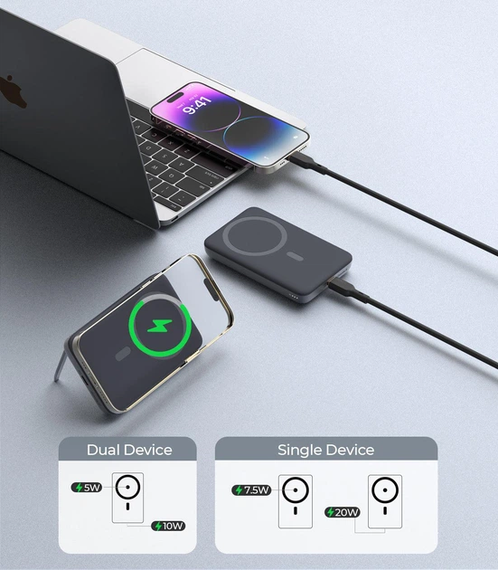 УМБ AUKEY 6700 mAh 15W Magnetic Wireless Charger Grey (PB-MS01) - зображення 6