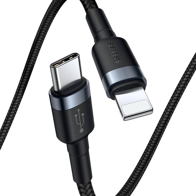 Kabel Baseus CATLKLF-G1 Lightning USB-C PD QC 18W 480Mb/s 1m Czarno-szary (6953156297449) - obraz 2