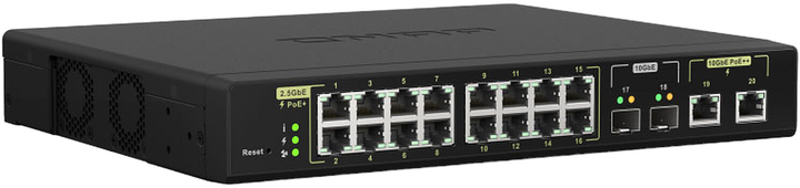 Комутатор QNAP Switch 1U 16x 2.5GbE (RJ45), 2x 10GbE SFP+, 2x 10GbE BASE-T (RJ45) Web Managed (QSW-M2116P-2T2S) - зображення 2