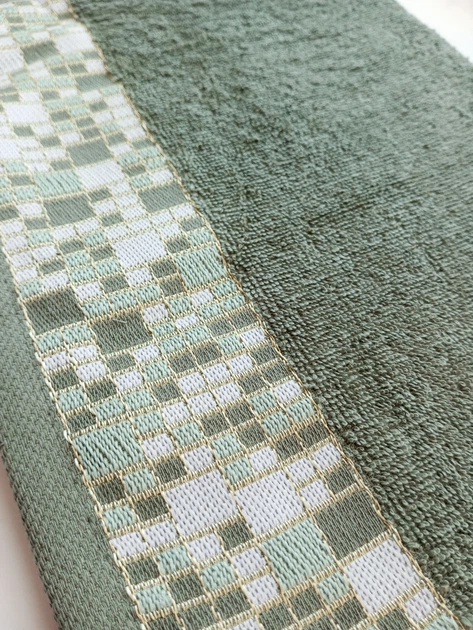 Махровое гладкокрашеное полотенце Катруся бордюр Мозаика 50х90 зеленое - изображение 2
