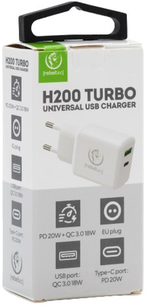 Мережевий зарядний пристрій Rebeltec H200 Turbo USB + type-C 20 W (RBLAKT00016) - зображення 4