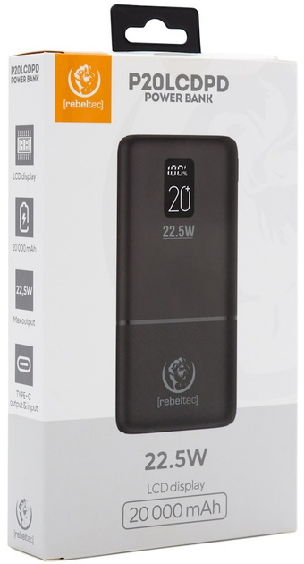 Powerbank Rebeltec P20 LCDPD 20000 mAh Black (RBLAKT00022) - obraz 4