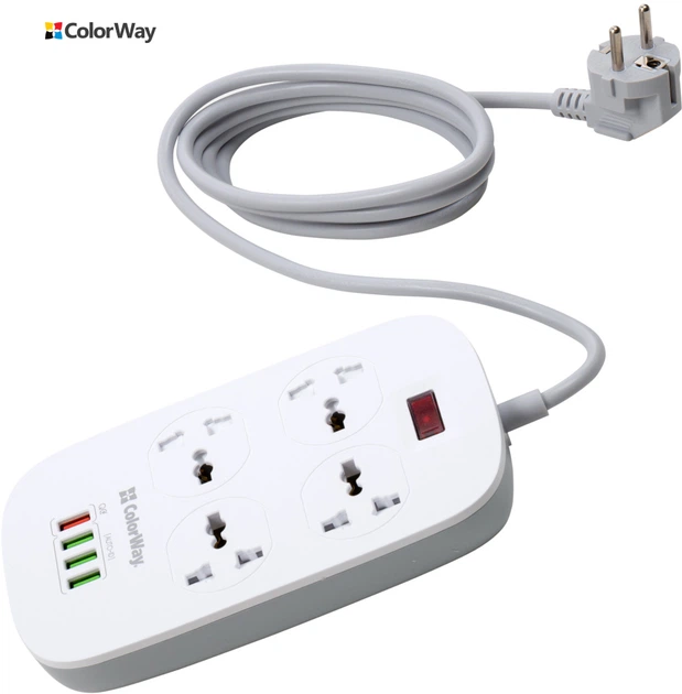 Сетевой фильтр-удлинитель ColorWay 4 розетки/4 USB White (CW-CHU44QW) - Фото 6 Сетевой фильтр-удлинитель ColorWay 4 розетки/4 USB White (CW-CHU44QW) - изображение 6