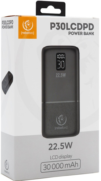 Powerbank Rebeltec P30 LCDPD 30000 mAh Black (RBLAKT00023) - obraz 5