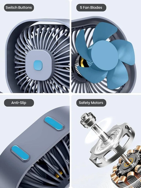 Портативный мини-вентилятор Topk K50 USB charging 360° rotating Gray - изображение 4