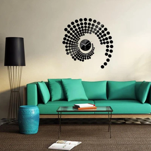 Настенные бескаркасные 3D часы Diy Spiral с зеркальным эффектом самоклеящиеся 40 х 60 см Черный - изображение 2