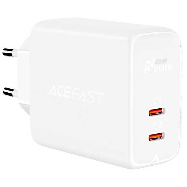 Мережевий зарядний пристрій Acefast A9 40W 2xUSB-C White (6974316280200) - зображення 1