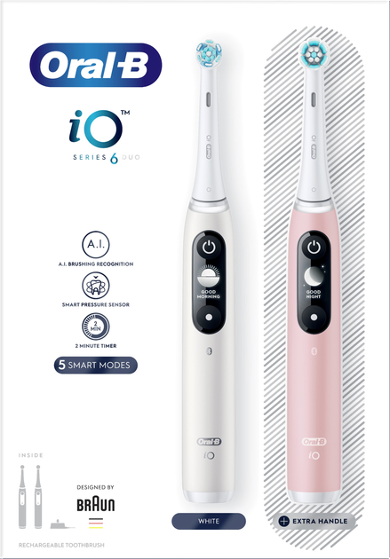 Набір електричних зубних щіток Oral-B iO6 Duo Pack Біла та Рожева (4210201381877) - зображення 2