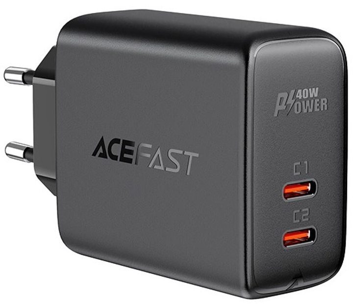 Мережевий зарядний пристрій Acefast A9 40W 2xUSB-C Black (6974316280194) - зображення 1